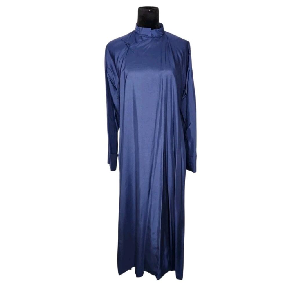 Ralph Lauren Purple Label Silk Mandarin Maxi Duster Coat Tunic Blue Made USA S